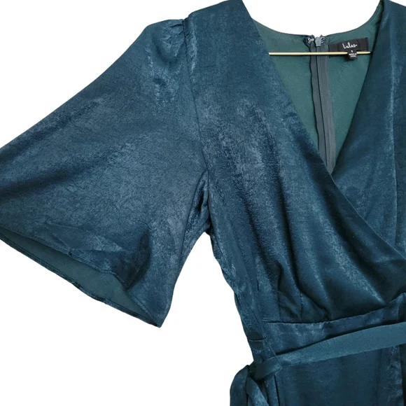 Lulus Wrapped Up In Love Dark Green Satin Faux-Wrap Midi Dress Sz S - Picture 10 of 12